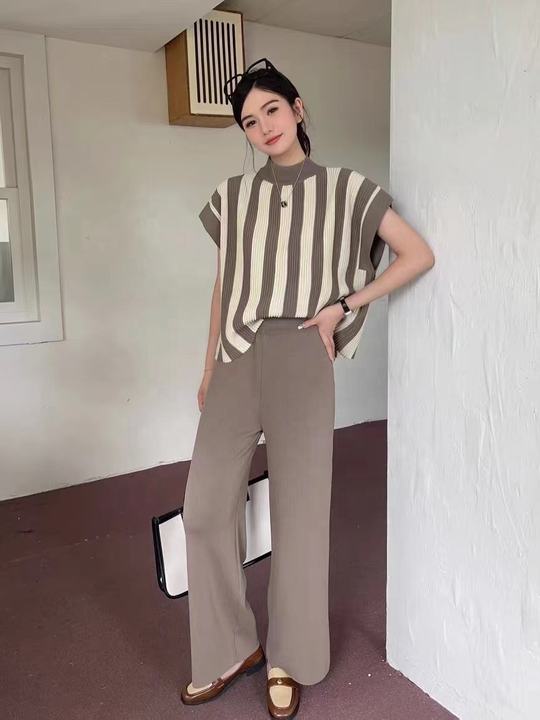 Knitted Fashion Set Women's Top Casual Wide Leg Pants Two Piece Set