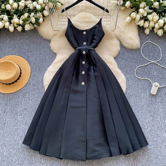 New Design Sense V-neck Backless Retro Solid Color Women's Casual Dress Prom Dress