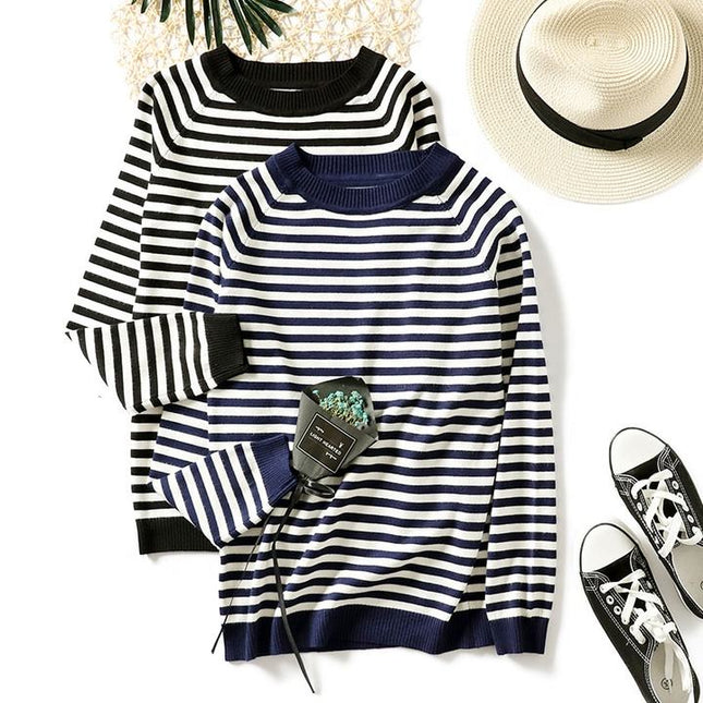 New Style Autumn Winter Women Sweater Striped Vintage Casual Elegant Knit Wear Female Pullovers Tops Korean O-neck Sweaters Lady