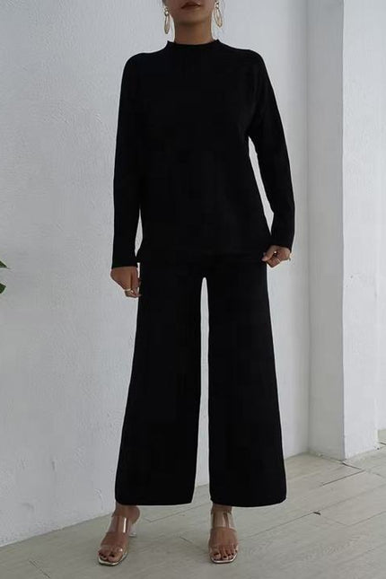Lazy Style Pullover With Split Long Sleeves Knitted Autumn and Winter Sweater Two-piece Set High Waisted Casual Wide Leg Pants