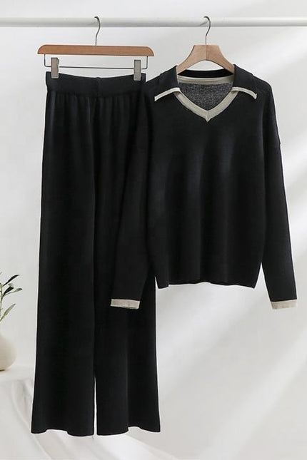 Casual Loose 2 Piece Set for Women V-neck Top High Waist Knitted Dress Set Jogging Suits Wholesale