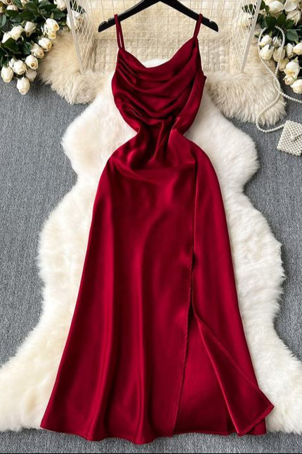 Summer Women Halter Sleeveless Split Sexy Elegant Satin Long Gowns Dresses