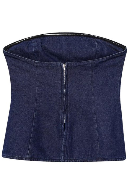 Denim Blue Color Strapless Back Zipper Fly Hot Sale Casual Fashion Jeans Crop tank Top for Women