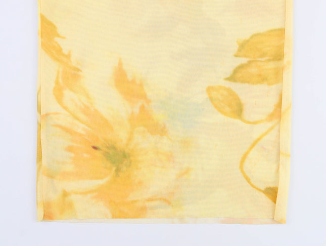 Spaghetti Strap Yellow Color Floral Print Casual Fashion Long slip Dress for Women