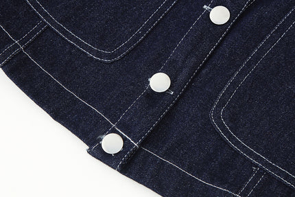 Turn Down Collar Single Breasted Short Sleeve Denim Blue Color Casual Fashion Jeans Tops Blouse for Women