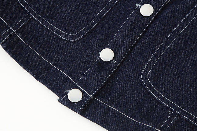 Turn Down Collar Single Breasted Short Sleeve Denim Blue Color Casual Fashion Jeans Tops Blouse for Women