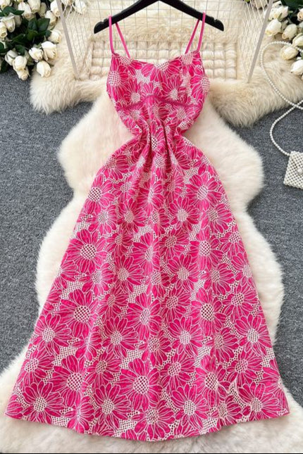 French Premium Embroidery Hollow Out Backless Halter Vacation Elegant Long Dresses for Women