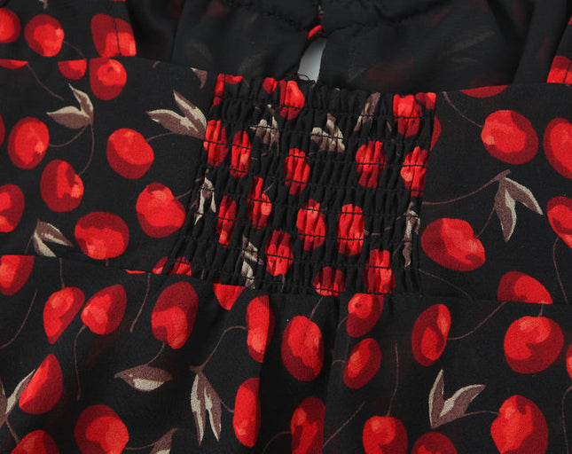 Fruit Print Black Red Color Front Lace up Casual Fashion Women's Crop Top