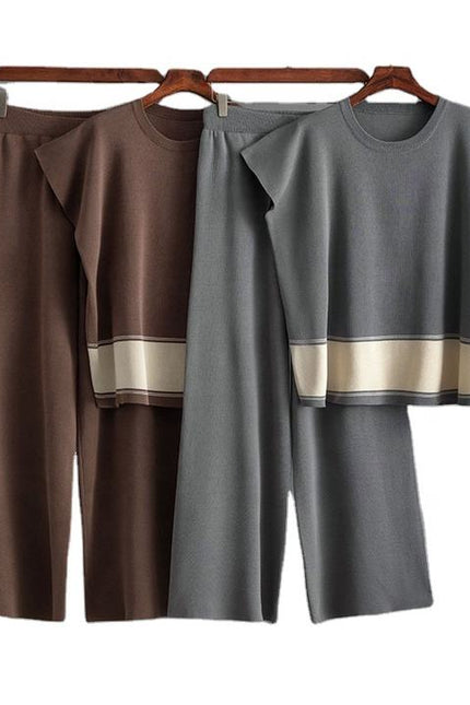 Women's Plus Size Suit Women's Sweater Loose High Waist Wide Leg Pants Fashion Two-piece Set