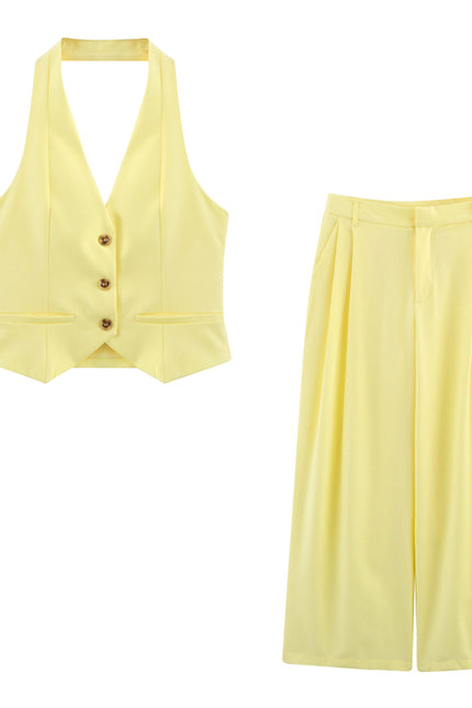 Back Hollow Out Yellow Color Buttons up Hot Sale Casual Fashion Women's Halter tank Tops