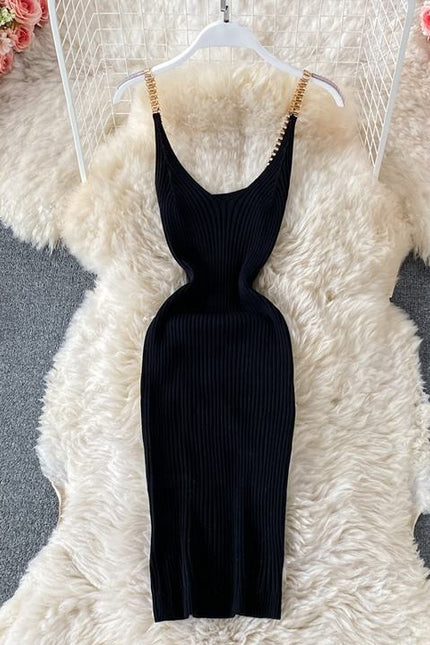 2024 Verão Novo Temperamento Sexy Malha Cadeia Halter Vest Slim Vestidos Apertados
