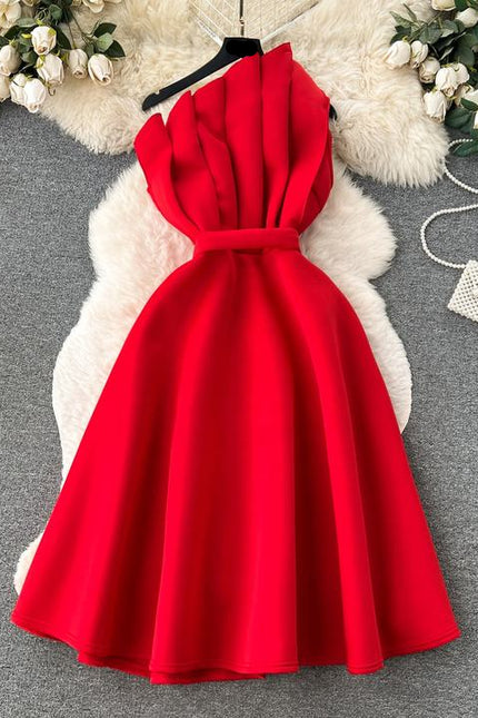 Wholesale Summer Temperament Backless Oblique Neck Single Shoulder Slim Slim Sleeveless Air Layer A-line Dress