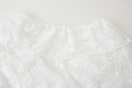 V Neck White Color Floral Lace Front Ruffle Long Sleeve Casual Fashion Tops Blouse for Women