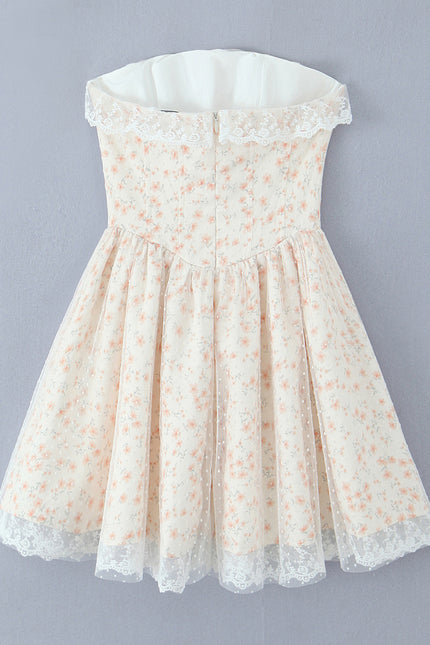 Strapless Floral Print Front Lace up Hot Sale Casual Fashion Summer Mini Dress for Women