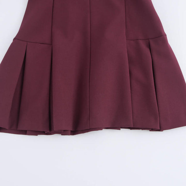 Turn Down Collar Short Sleeve Solid Color Bottom Pleated Casual Fashion Summer Mini Dress for Women