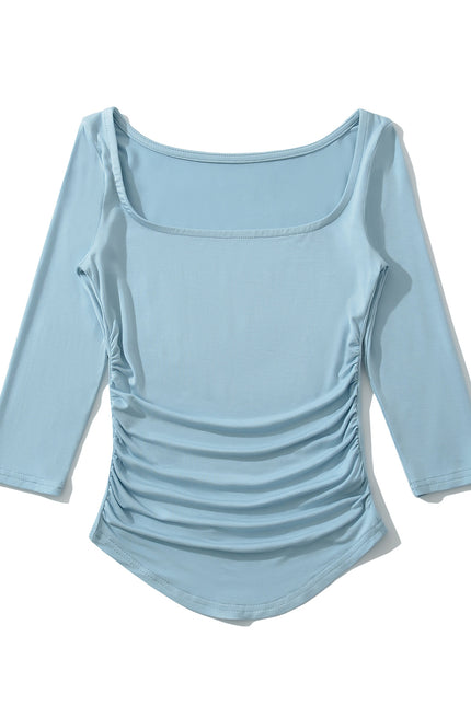 4 Colorway square Collar Solid Color Short Sleeve Casual Fashion t Shirts for Women