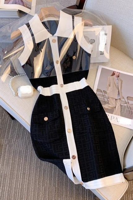 Fashion Style Black and White Women Mini Dress Jacquard Casual Summer Ladies Dress