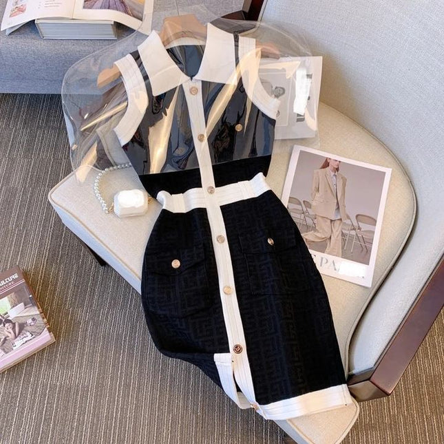 Fashion Style Black and White Women Mini Dress Jacquard Casual Summer Ladies Dress