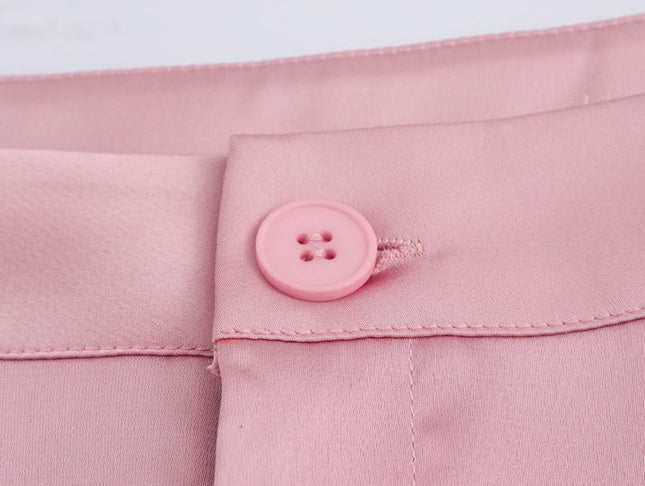 Strapless Zipper Fly pink Color tank Top Zipper Fly Long Pants Casual Fashion Women 2 Piece Set