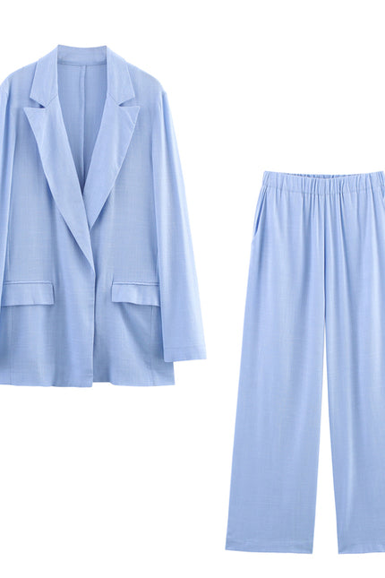 Notched Collar Long Sleeve Blue Color Single Button Casual Fashion blazer Jacket for Women