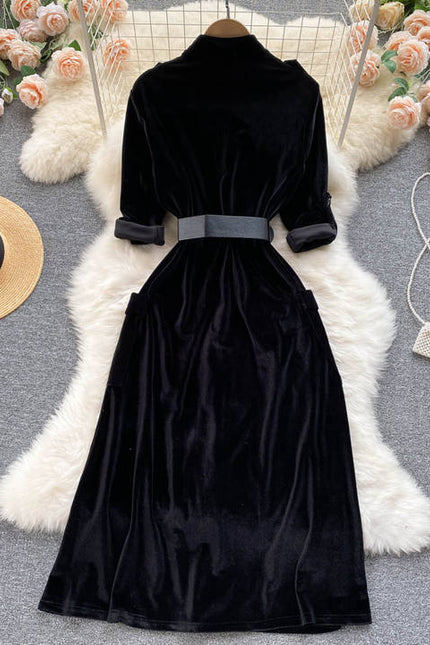 Autumn and Winter New Thickened Velvet Professional Dress A-line Slim Knee Length French Dress