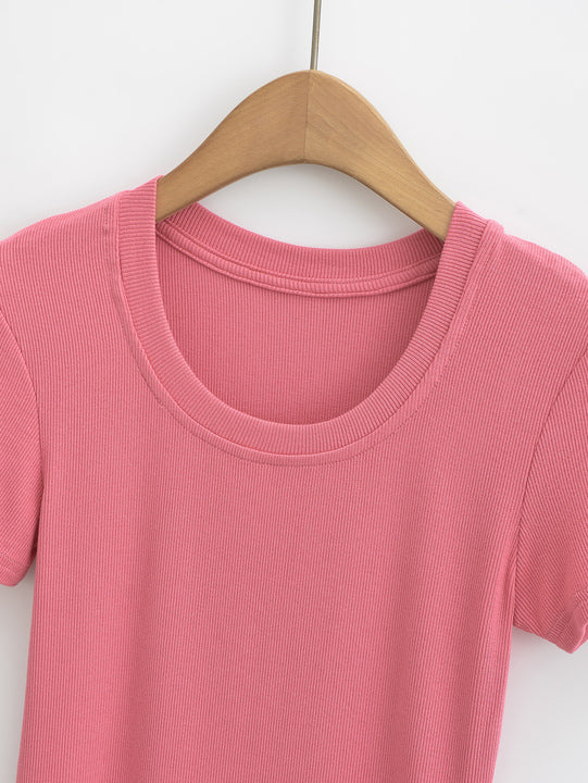 5 Colorway Crew Neck Short Sleeve Solid Color Knitted Casual Fashion Women's T-shirt
