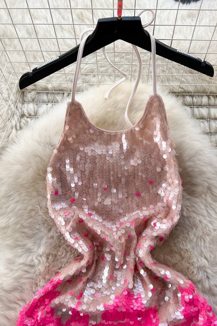 Summer Sleeveless Casual Dress Women High Waist Sequined Spaghetti Slip Dress Ladies Dresses Clothes Women Wholesale