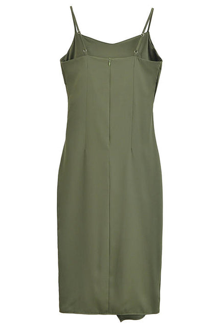 3 Colorway Front Slit Pleated Solid Color Spaghetti Strap Casual Fashion Women Long slip Dress