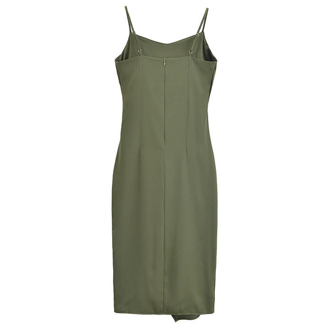 3 Colorway Front Slit Pleated Solid Color Spaghetti Strap Casual Fashion Women Long slip Dress