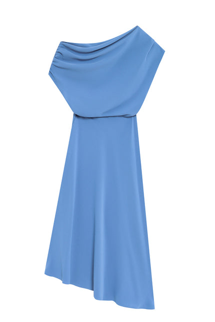 Asymmetrical Design Blue Color Sleeveless Casual Fashion Summer Long Dress for Women