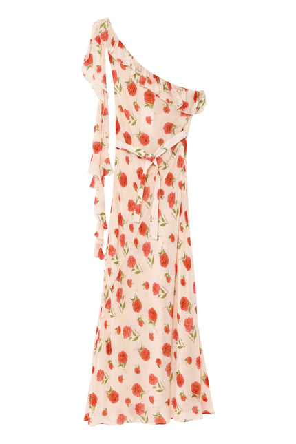 Asymmetrical Design Floral Print pink Color Sashes Casual Fashion Long Dress for Women