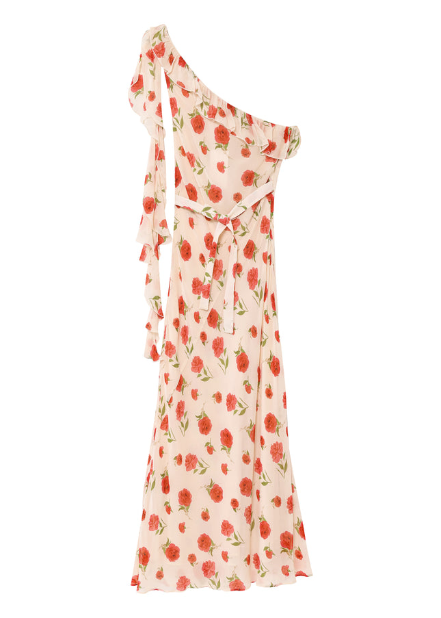 Asymmetrical Design Floral Print pink Color Sashes Casual Fashion Long Dress for Women