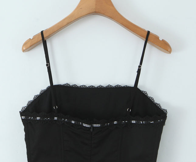 Front Lace up Spaghetti Strap Black White Color Hot Sale Casual Fashion Summer Mini Cotton slip Dress for Women
