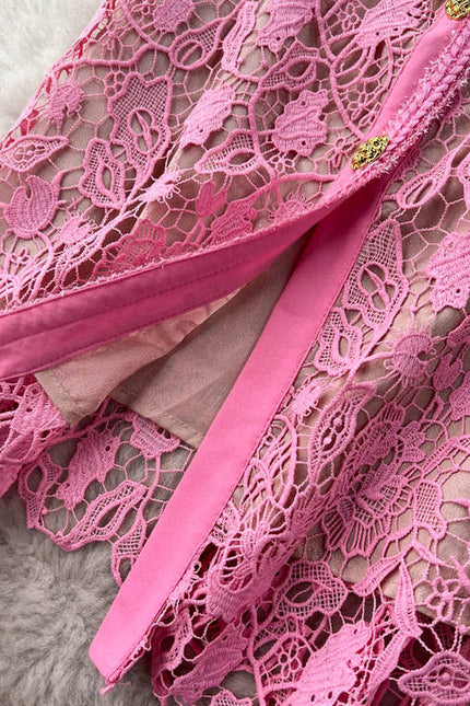2025 Spring Summer Dress High Quality Women Allover Crochet Lace Embroidery Beading Button Bodycon Dress