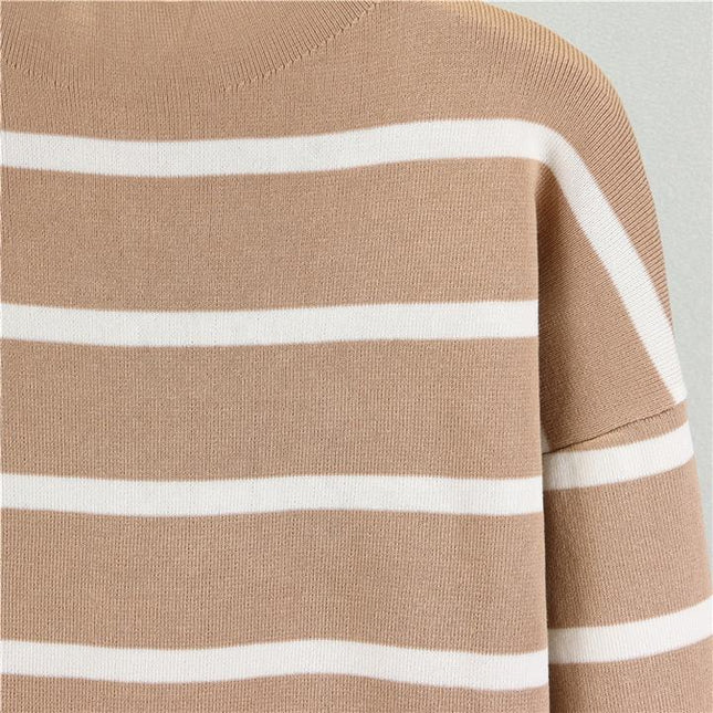2 Piece Knitted Suit Women Loose Striped Top Casual High Waist Two-piece Pant Set Female Autumn Winter Sweater Set