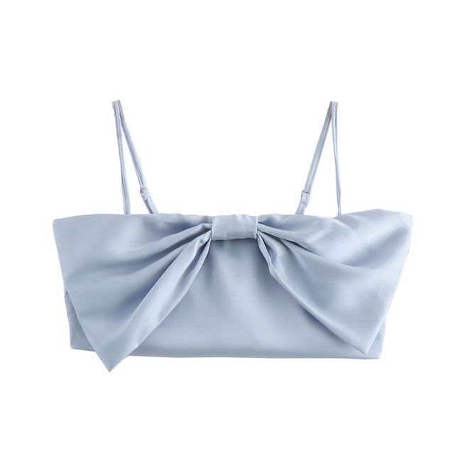 Front Bow Tie Spaghetti Strap Crop tank Top Solid Color Long Pants Women Casual 2 Piece Set