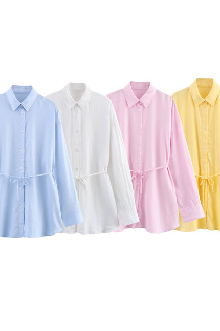 4 Colorway Buttons up Long Sleeve Turn Down Collar Casual Fashion Tops Blouse for Women