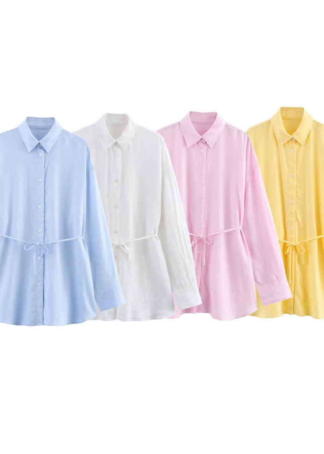 4 Colorway Buttons up Long Sleeve Turn Down Collar Casual Fashion Tops Blouse for Women