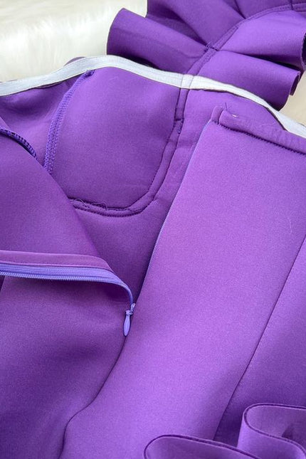 Fashion Premium Ruffle Sheath Hanging Neck Waist Purple Tight Gown Dresses