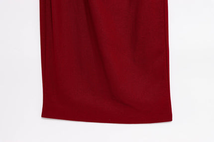 Crew Neck Sleeveless Red Color Front Pleated Beading Casual Fashion Long Dress for Women