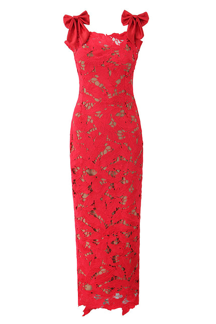 2 Colorway Floral Lace Solid Color Shoulder Strap Back Slit Casual Fashion Maxi Dress for Women