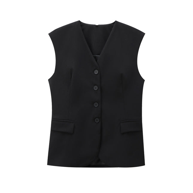 2 Colorway Solid Color Buttons up Casual Fashion Waistcoat Vest for Women
