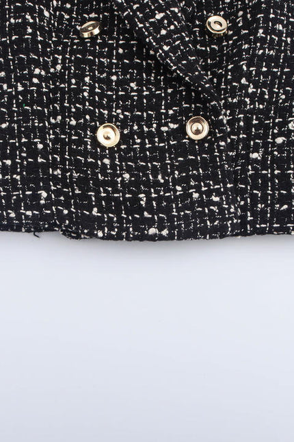 Black Color Plaid Pattern Double Breasted Long Sleeve Notched Collar Casual Fashion blazer for Women