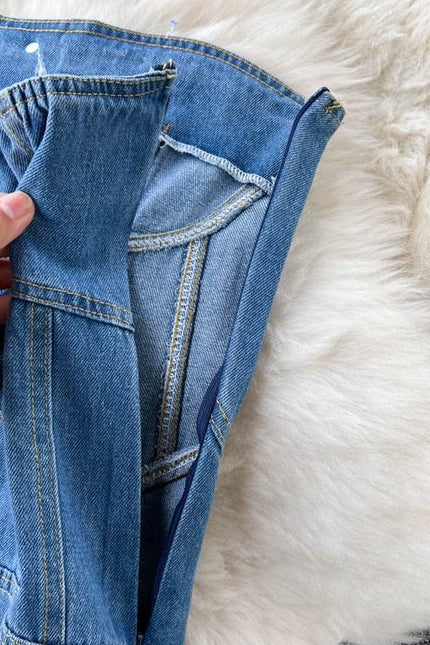 Spring Summer New Retro Sexy Female Denim Chest Wide-Leg Denim Pants Jumpsuit