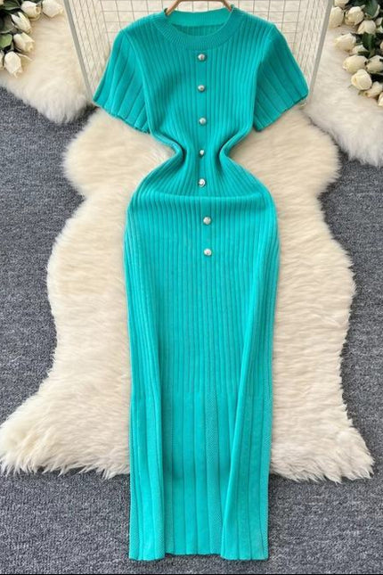 Women's New Premium Round Neck Short Sleeve Slim French Knit Dresses