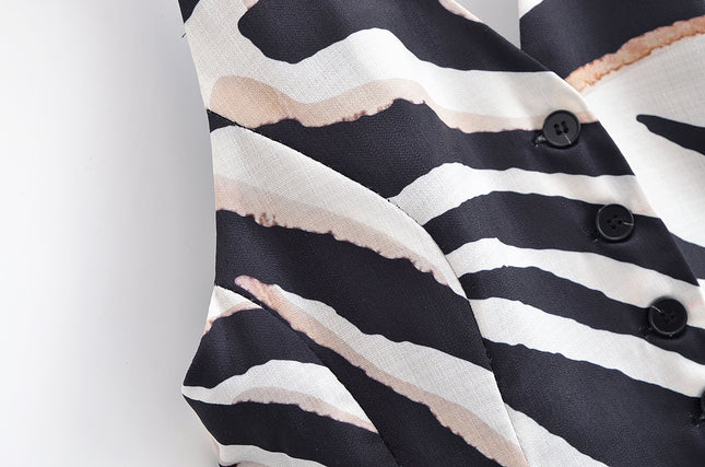 Single Breasted Black White Color Print Back Hollow Out Casual Fashion Halter Vest Waistcoat for Women