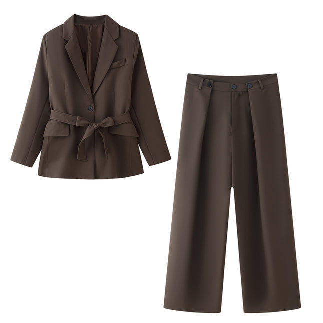 Notched Collar Brown Color Long Sleeve Sashes Hot Sale Casual Fashion blazer Jacket for Women