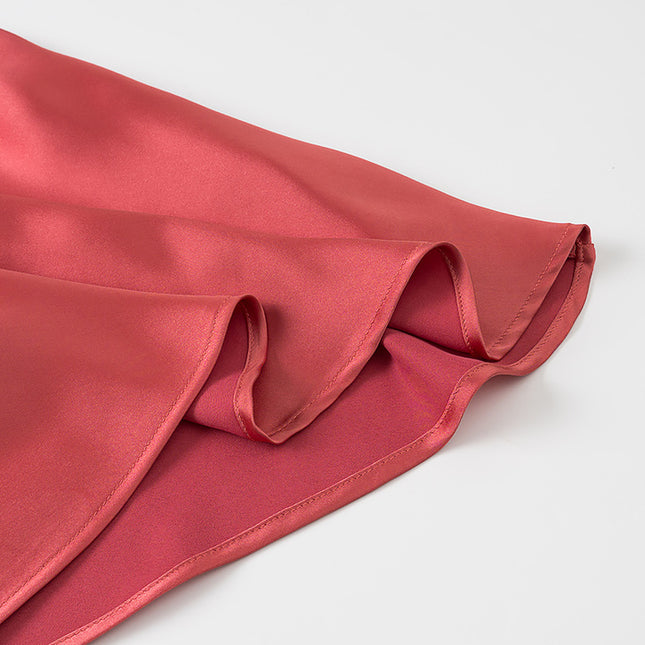 Red Color Sleeveless Crew Neck Hot Sale Casual Fashion Satin Long Dress for Women