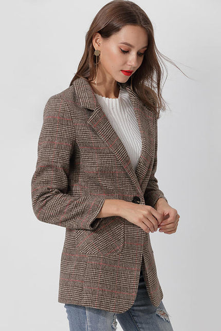 New Arrival Woolen Cloth Woman Winter Plaid Blazers Jacket Ladies Women