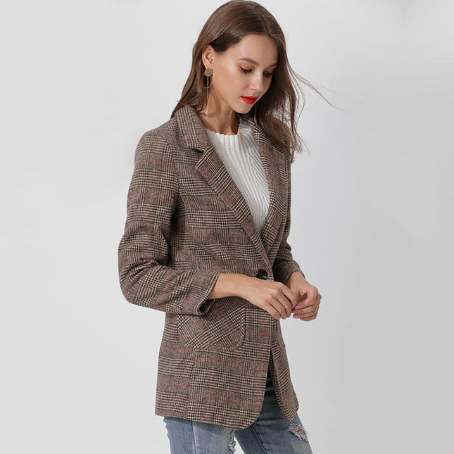 New Arrival Woolen Cloth Woman Winter Plaid Blazers Jacket Ladies Women